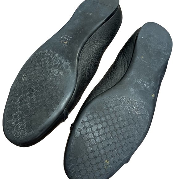 Gucci Black Leather Flats with Silver Tone Logo Plate Size 37.5 - Picture 10 of 12